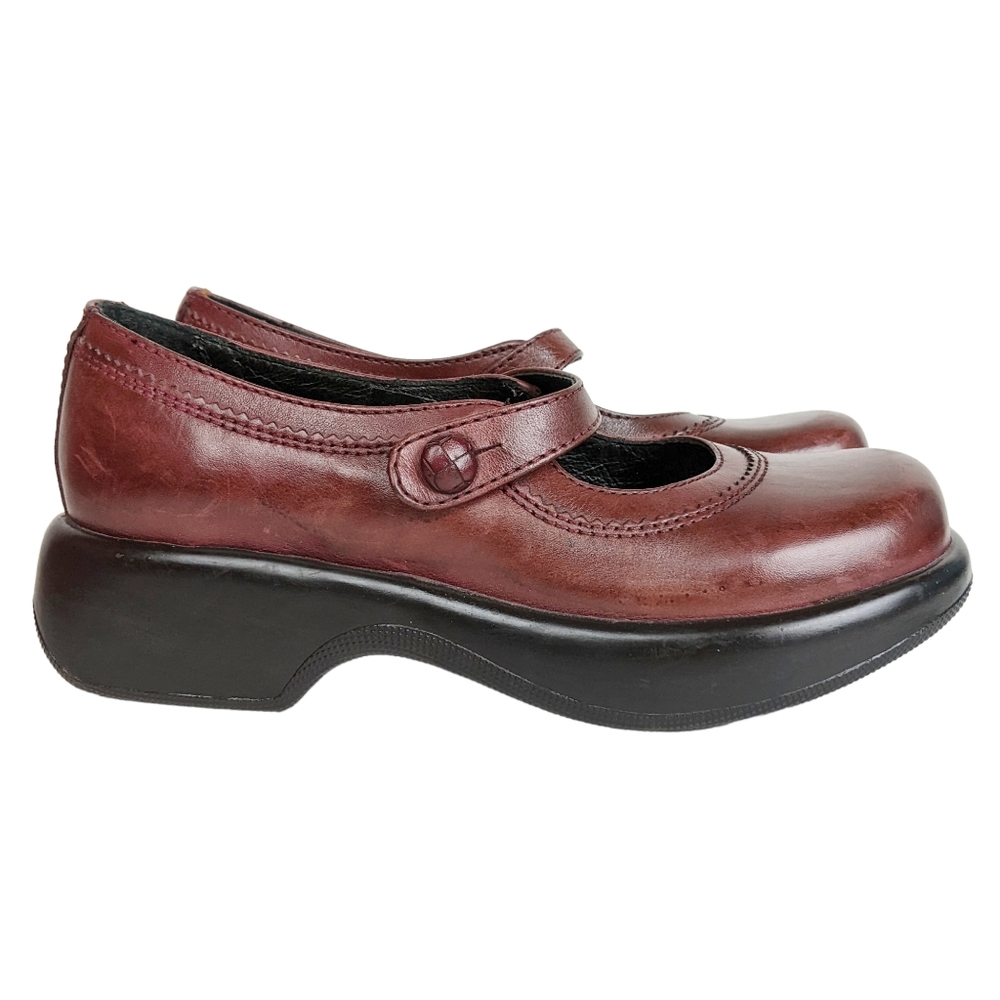 Dansko Brick Red Maroon Slip-on Mary Jane Leather Shoes Platform Sz 37 US 6.5-7